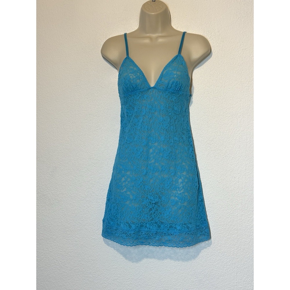 Victoria Secret Mesh Lace Chemise Slip Dress Blue Aqua‎ Size Medium Sheer Empire - Picture 8 of 9
